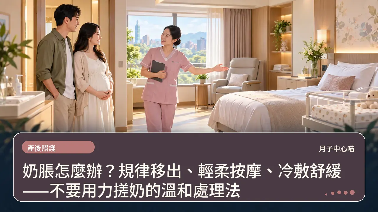 奶脹怎麼辦?規律移出、輕柔按摩、冷敷舒緩——不要用力搓奶的溫和處理法主題插畫