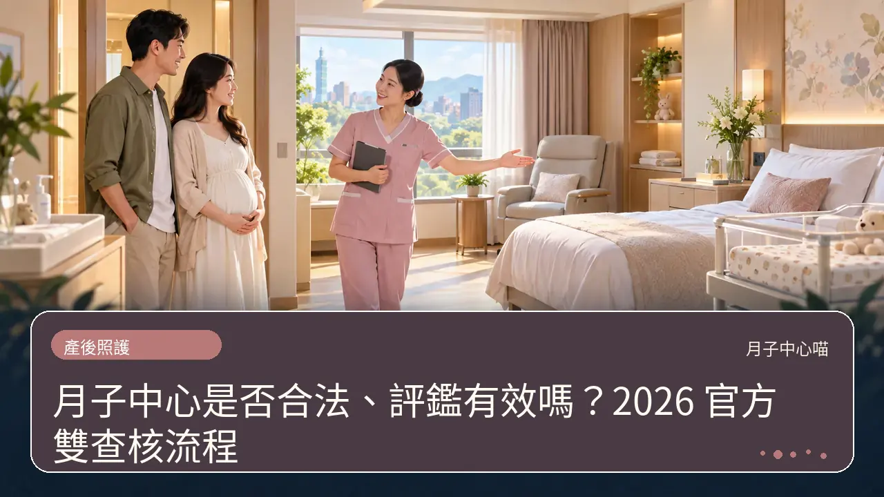 月子中心是否合法、評鑑有效嗎?2026 官方雙查核流程主題插畫